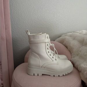 Women's White Lace-Up Platform Boots